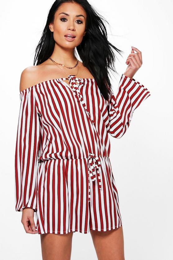 Sonia Striped Off The Shoulder Playsuit